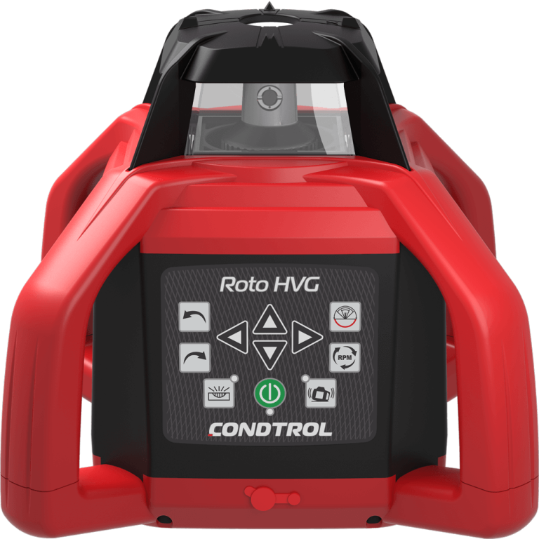 Roto HVG del marchio Condtrol. Laser rotativo con laser verde 4 volte più luminoso. Proietta 1 piano orizzontale a 360° e uno verticale ruotando il laser di 90° e piani inclinati fino a ± 10% per gli assi X e Y. Autolivellante (± 5°). Con funzione allarme quota, funzione scansione e piombo laser. Protezione Ip 67.