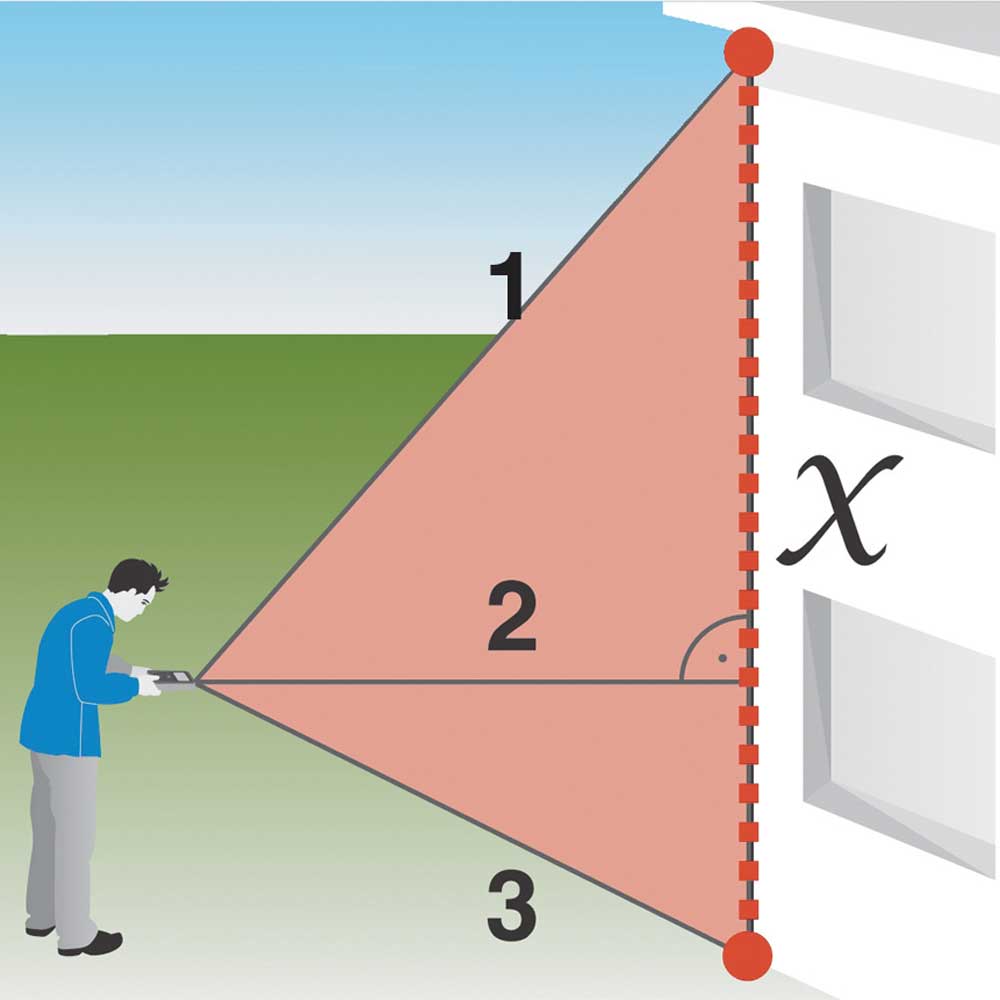 Teorema di Pitagora per calcolare indirettamente le distanze orizzontali o verticali con due misure, la seconda perpendicolare al bersaglio.